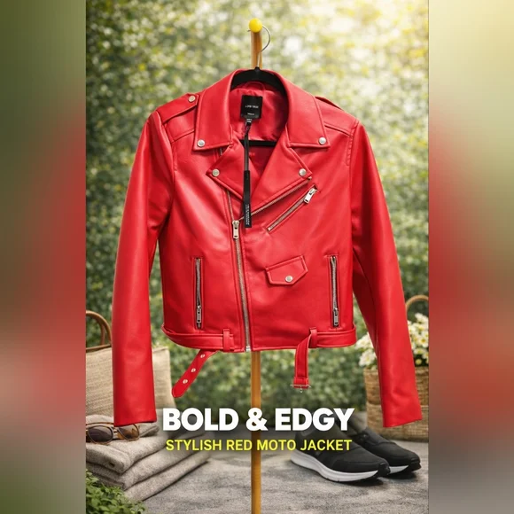 New Love Tree Vibrant Red Bomber Jacket Size Medium - Picture 2 of 4